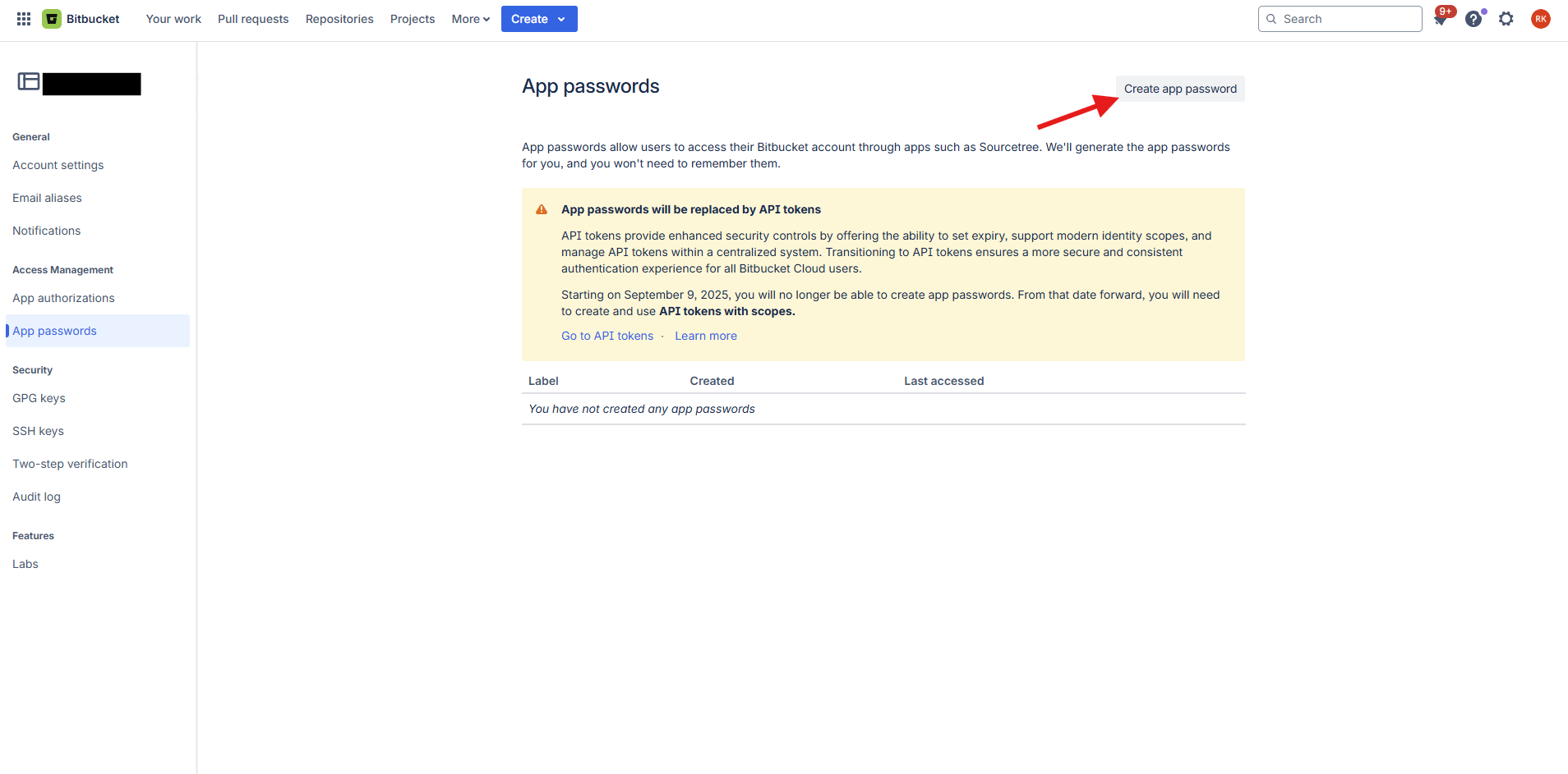 Personal Bitbucket Settings
