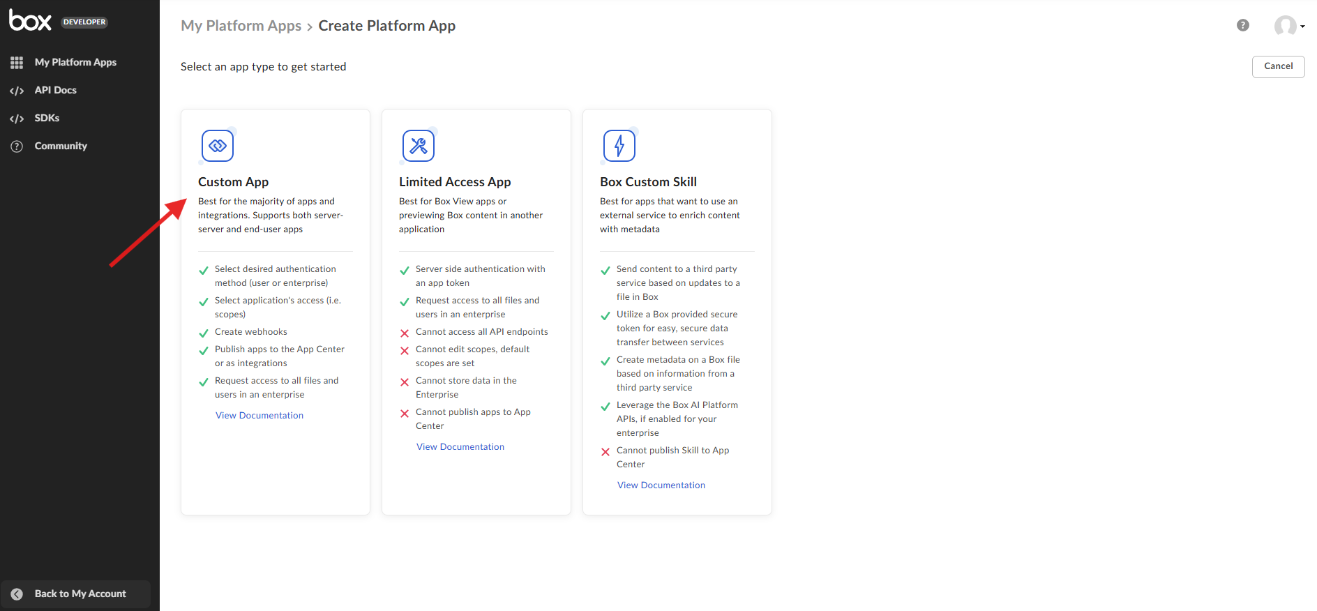 Box Custom App Option