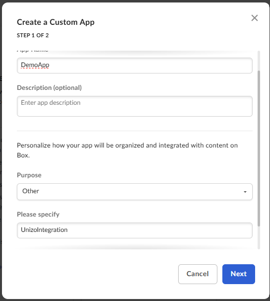 Box App Details Setup