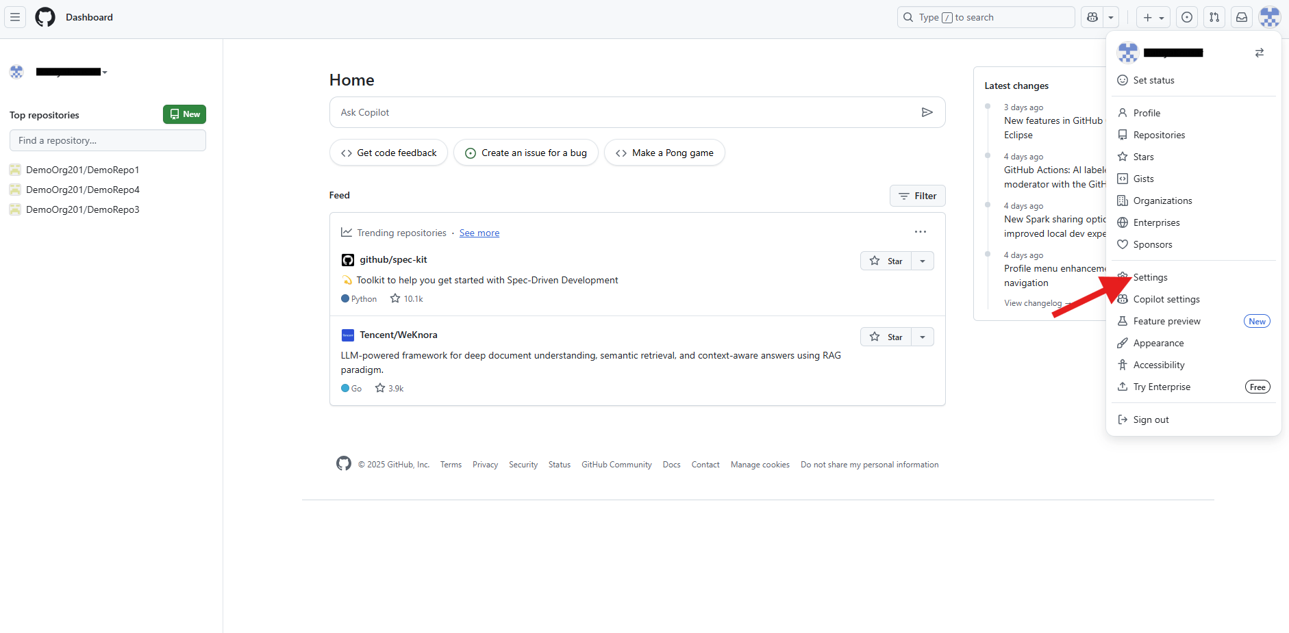 GitHub Settings page
