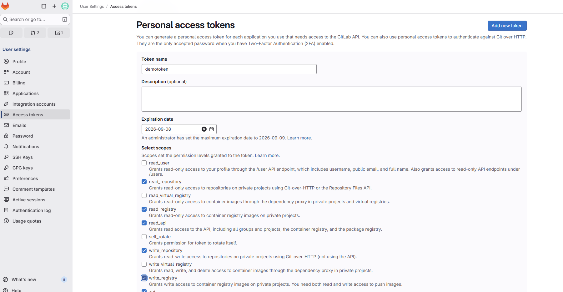 Personal Bitbucket Settings