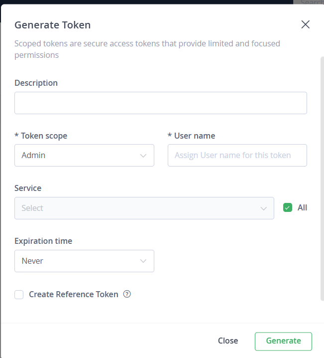 Generate Token Dialog