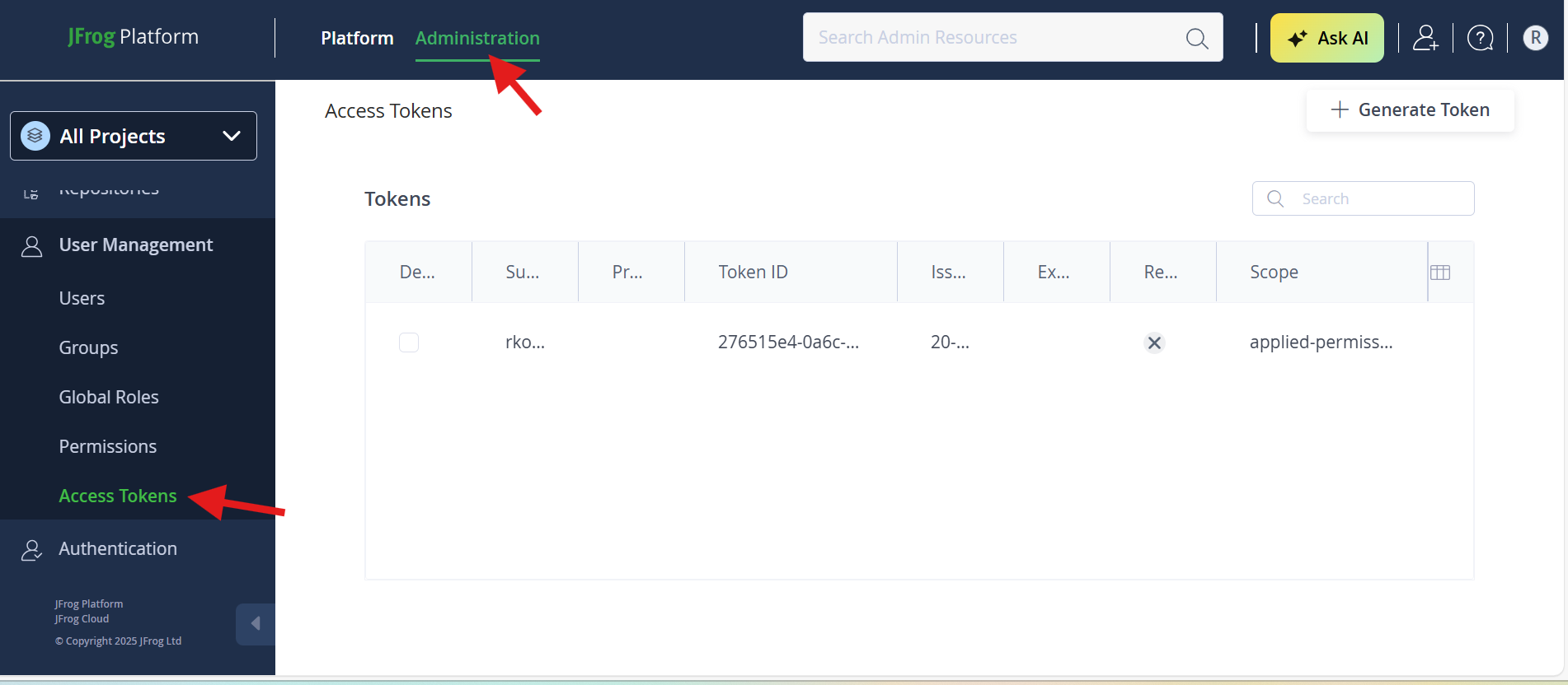 JFrog Administration and Access Tokens