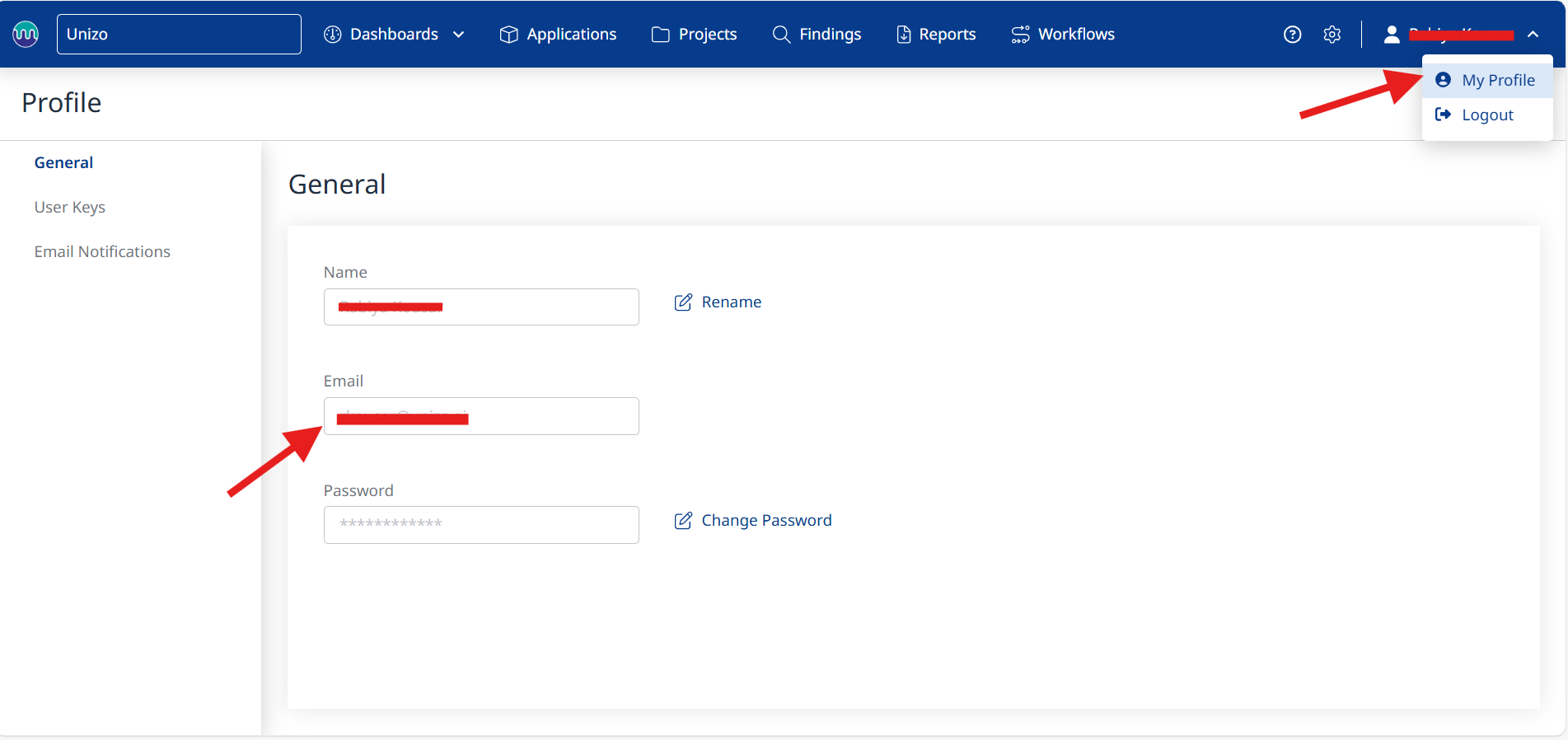 Mend user profile email