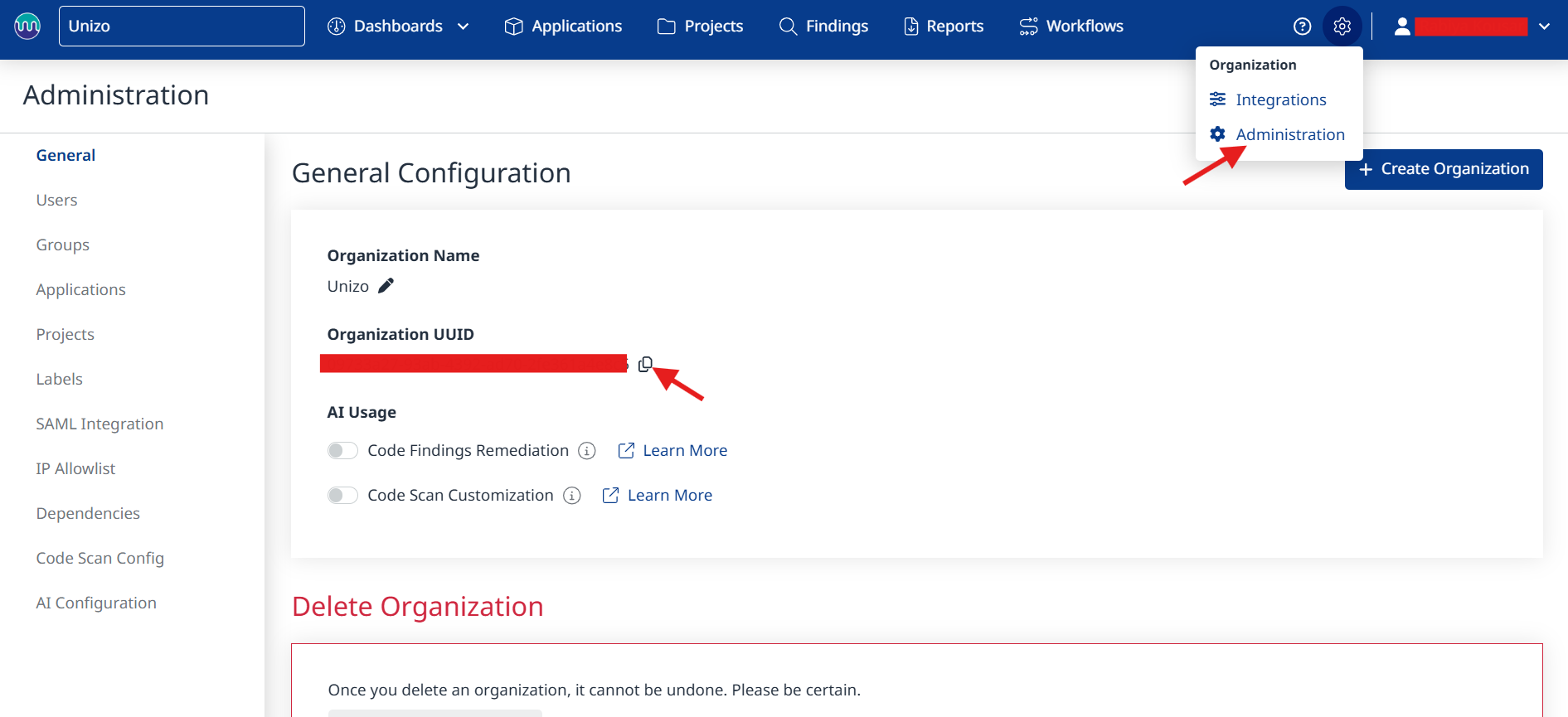 Mend Organization UUID