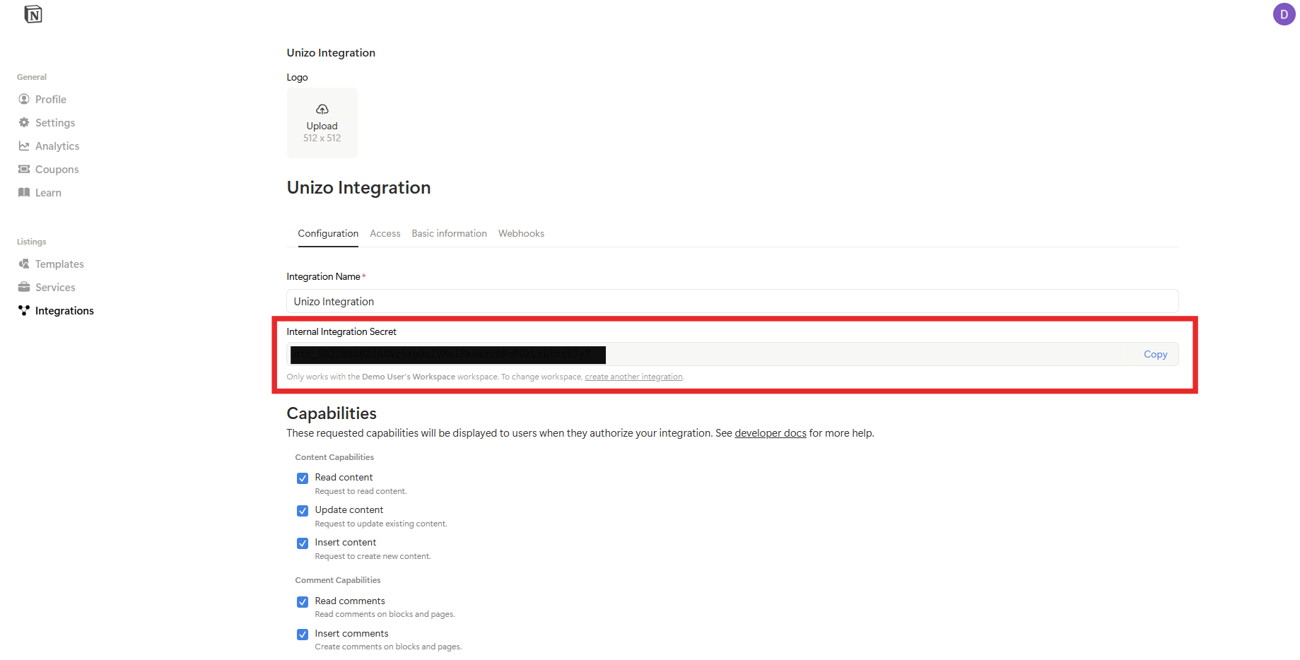Notion Integration Token