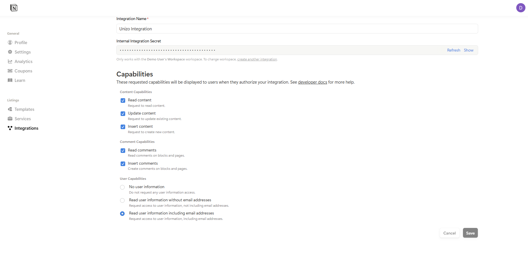 Notion Create New Integration