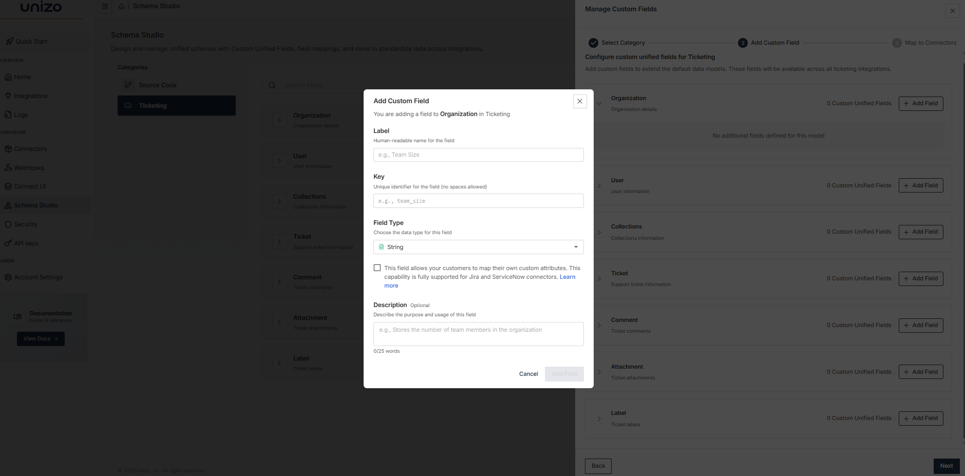 Add fields dialog