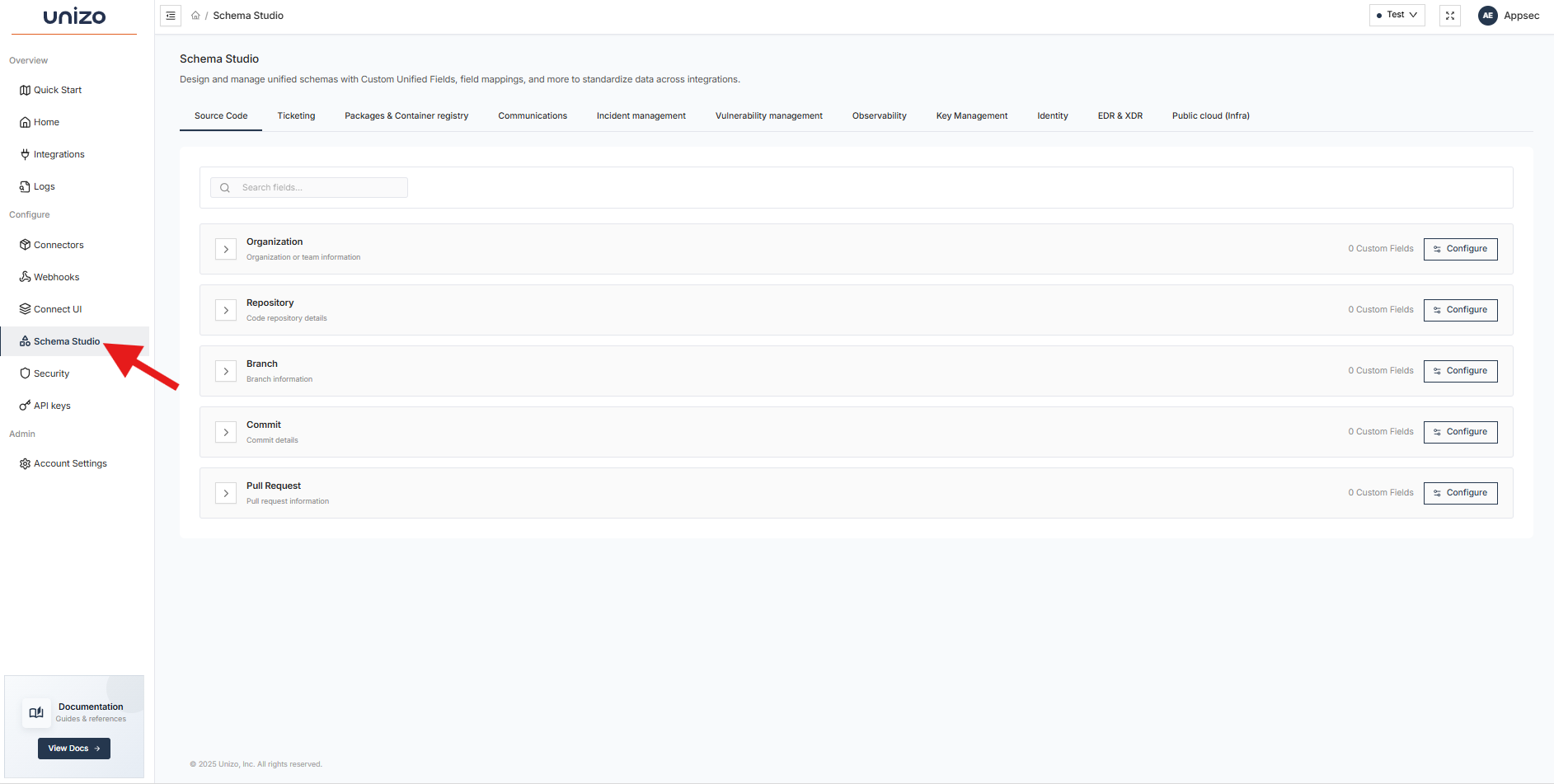 Schema Studio navigation